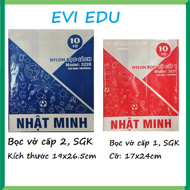 Bọc sách vở nylon 10 bìa/ túi kích thước 170x240mm / 190x265mm - Bọc sách vở Nhật Minh 3227 / 3228