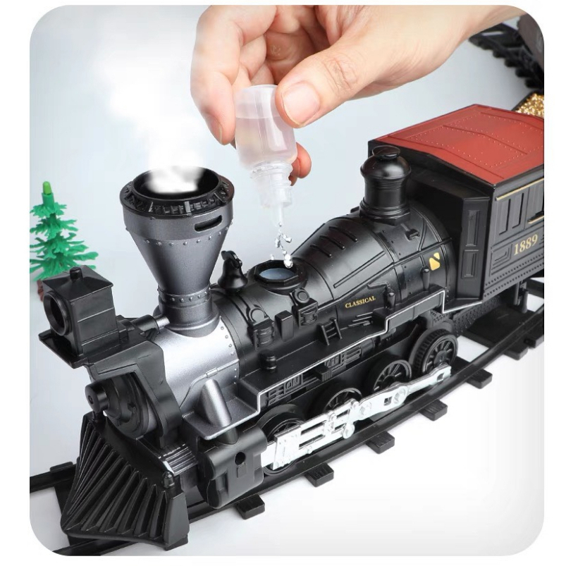 Đồ chơi Tàu Hỏa phát nhạc, phun hơi nước. Bộ lắp ráp đường ray xe lửa