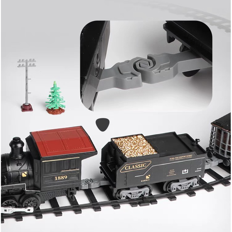 Đồ chơi Tàu Hỏa phát nhạc, phun hơi nước. Bộ lắp ráp đường ray xe lửa