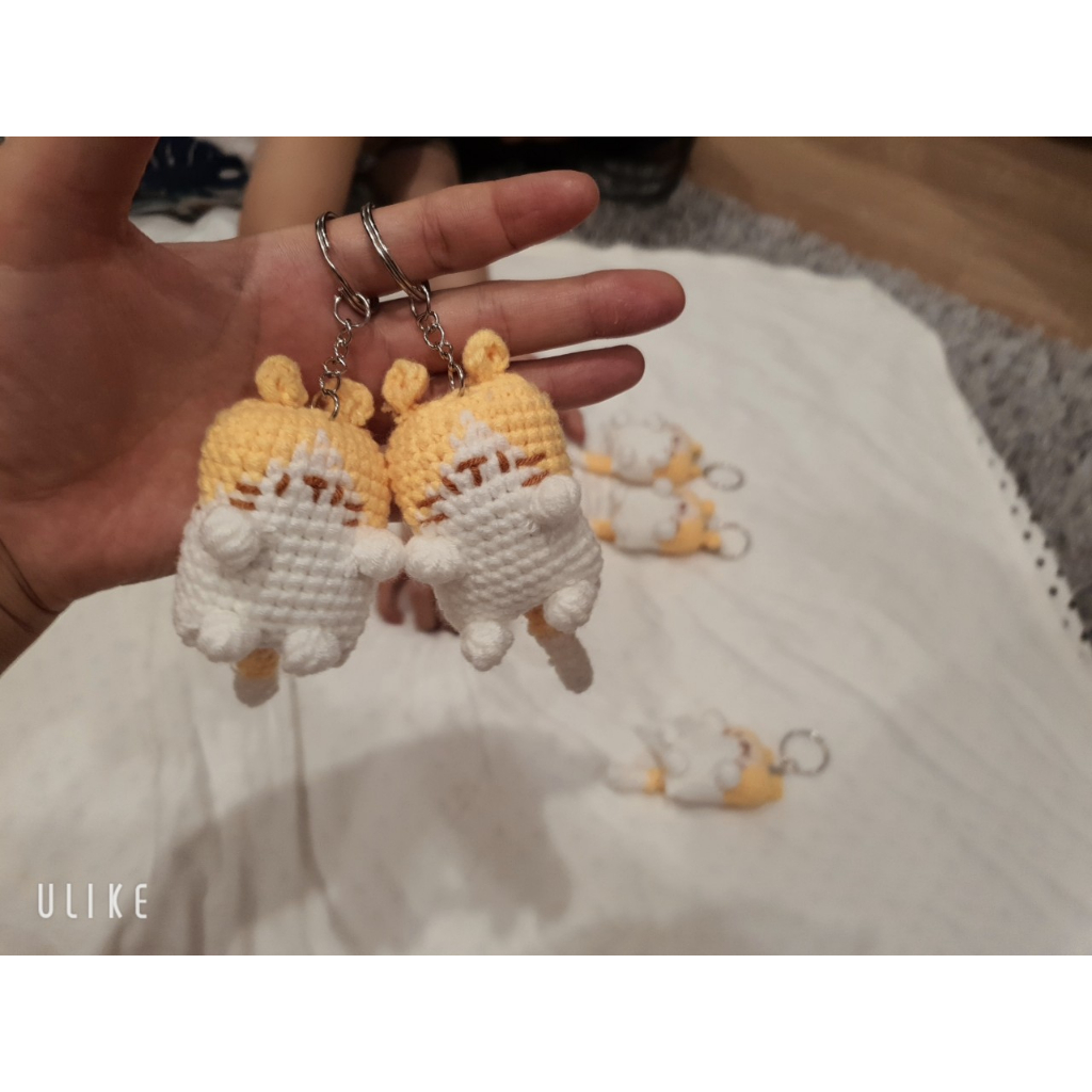 [Handmade] Móc chìa khóa con mèo vàng dễ thương bằng len P0499
