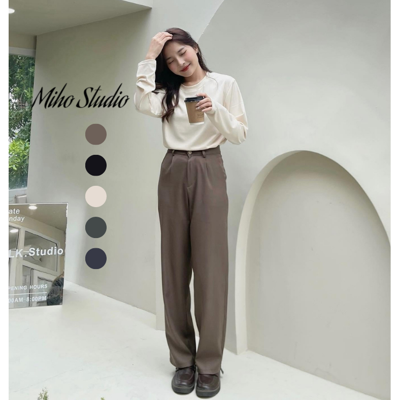 Quần vải ống suông mỏng mát không có chun sau cạp cúc thời trang Miho studio