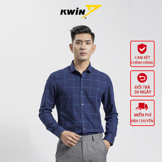Áo sơ mi nam dài tay Kwin màu kẻ caro xanh tím than đậm KLS01708