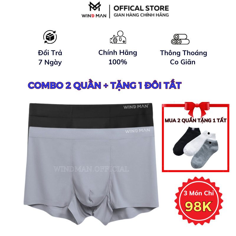 Combo 2 Sịp Nam Windman Quần Lót Nam Boxer Cao Cấp Chất Thun Lạnh Mềm Mại Kháng Khuẩn
