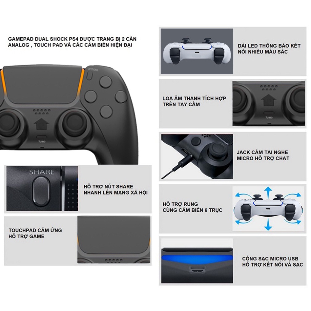 Tay cầm P4 Plus Trắng, tay cầm chơi game Fifa Online 4 có dây và không dây Bluetooth cho PC, Laptop, IOS, TV box, PSP