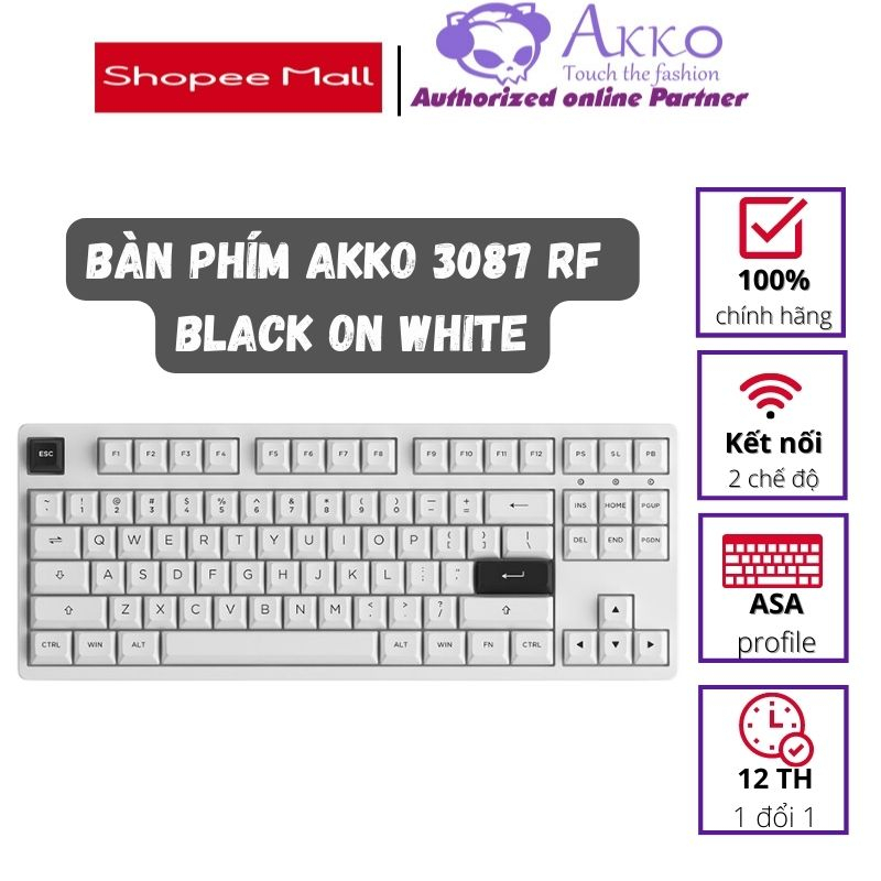 Bàn phím cơ AKKO 3087 RF Black on White (2.4Ghz / AKKO sw v3)