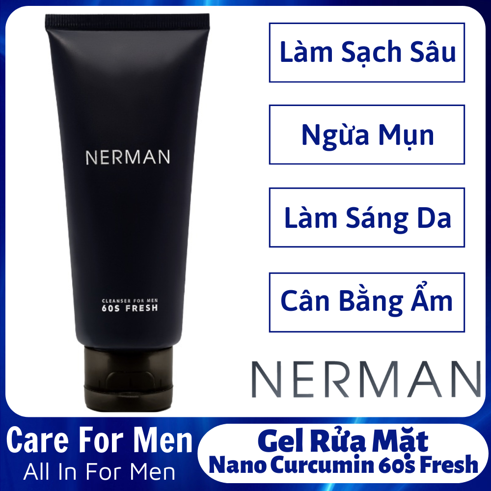 Gel Rửa Mặt Nerman Nano Curcumin 60s Fresh 100ml Chiết Xuất Thiên Nhiên Giúp Làm Sạch Sâu Ngừa Mụn