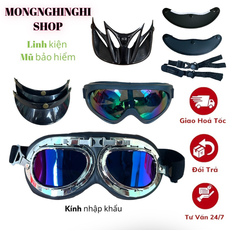 kính Phi Công , Mũi Da, Dây Quai Phụ kiện thay cho mũ Bảo Hiểm