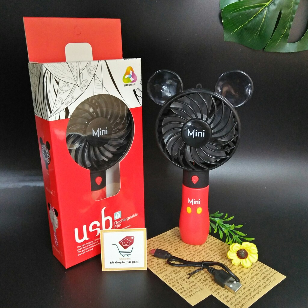 Quạt sạc tích điện mini cầm tay sạc USB hình chuột Mickey