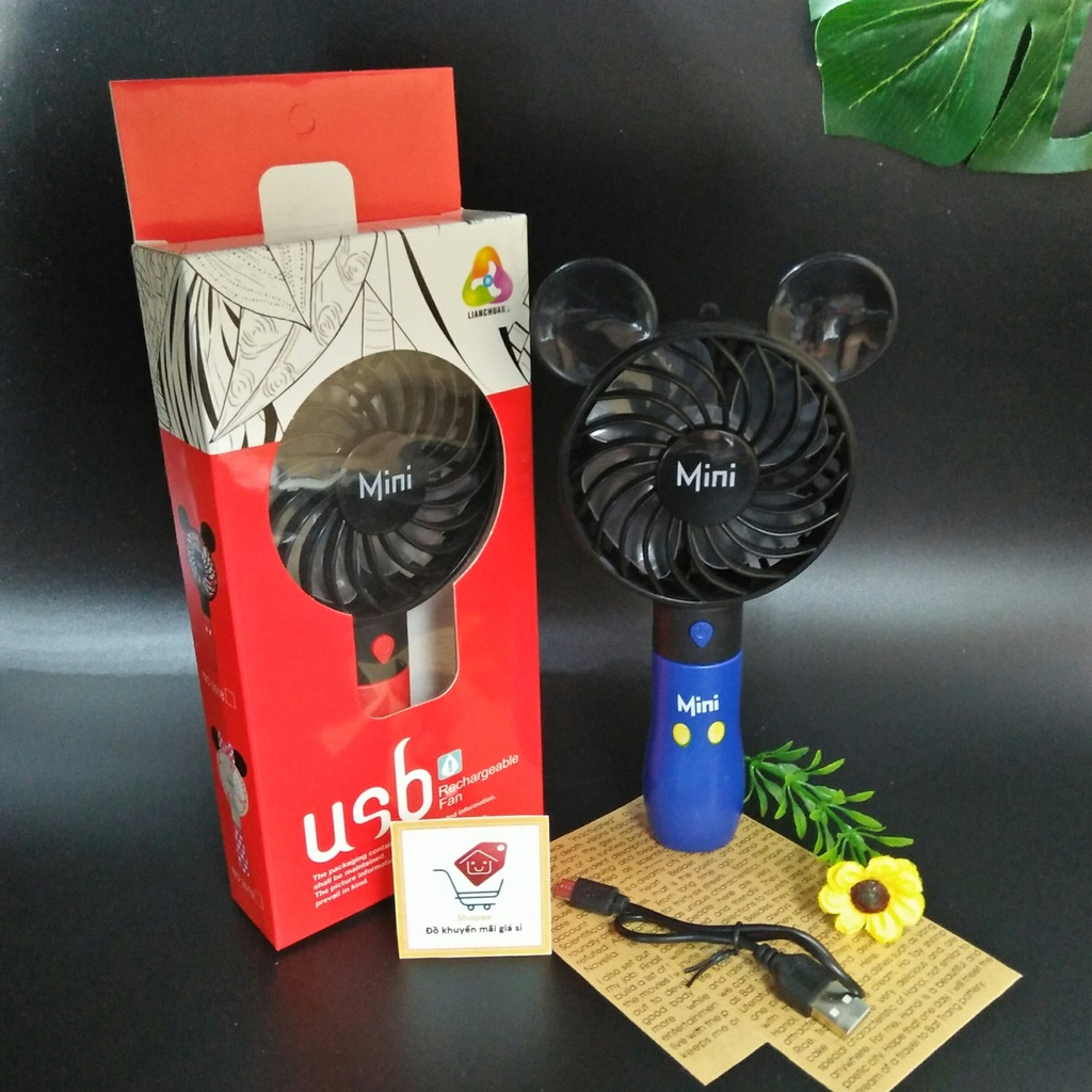 Quạt sạc tích điện mini cầm tay sạc USB hình chuột Mickey