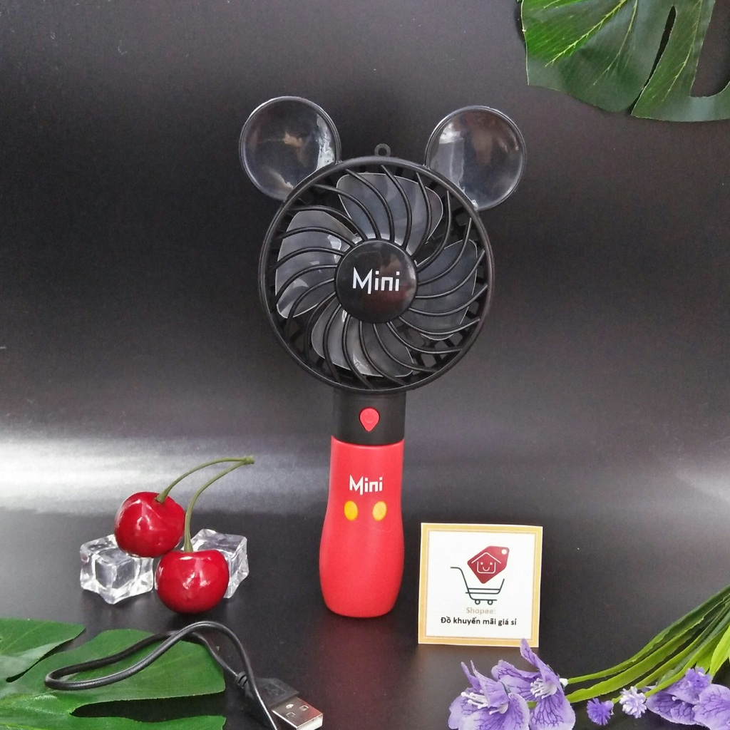 Quạt sạc tích điện mini cầm tay sạc USB hình chuột Mickey