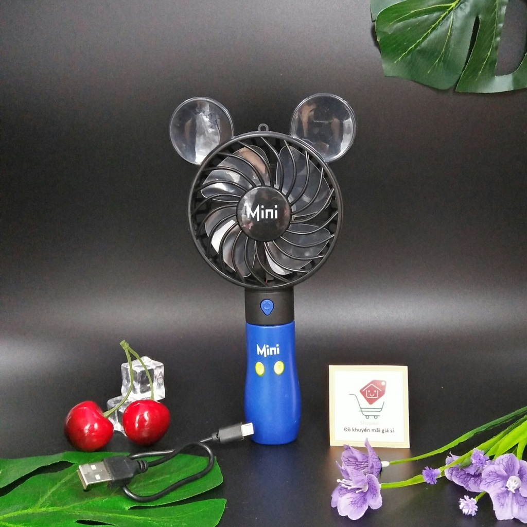 Quạt sạc tích điện mini cầm tay sạc USB hình chuột Mickey