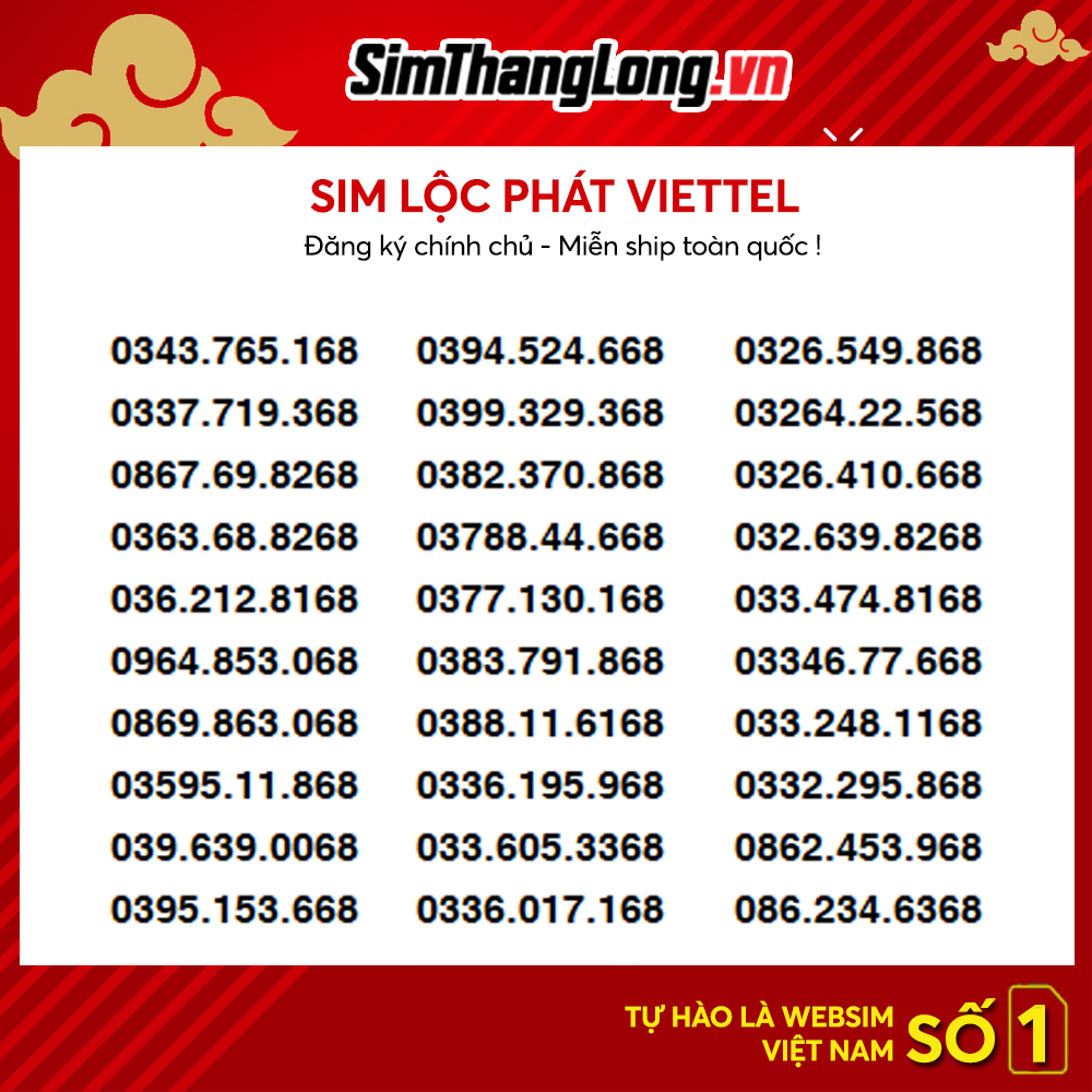 Sim Lộc Phát Viettel giá rẻ, Sim Số Đẹp Viettel, Đăng ký chính chủ