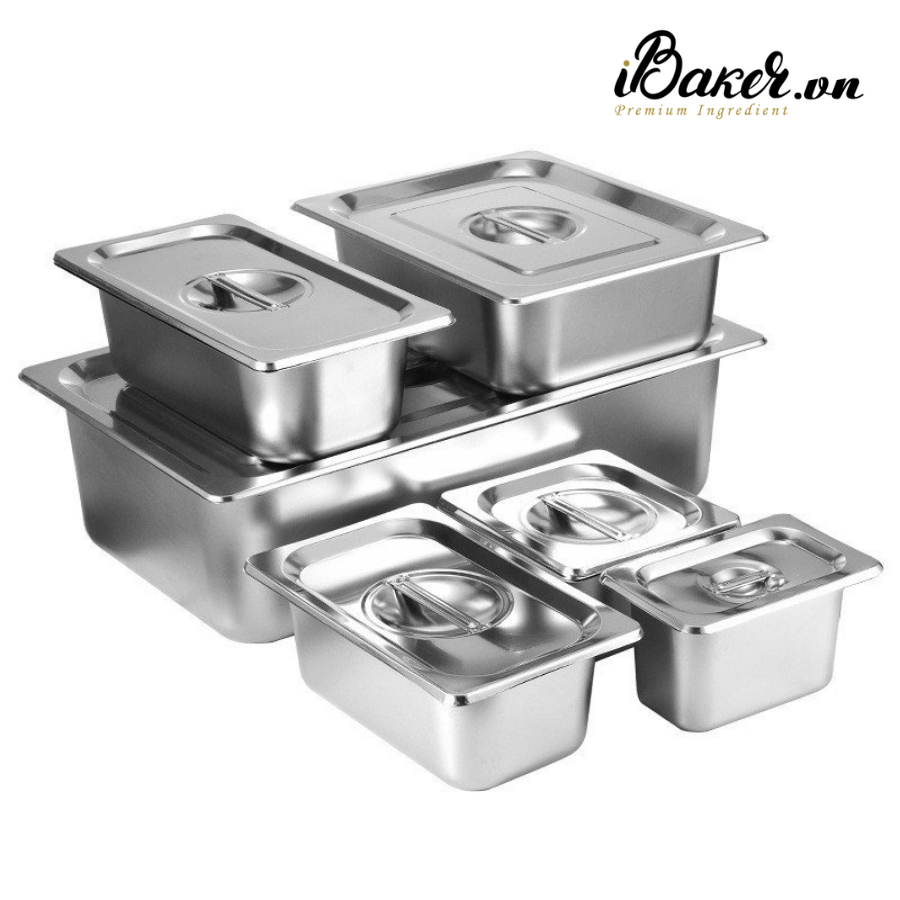 Bộ khay đựng topping trà sữa và nắp inox cao 10cm