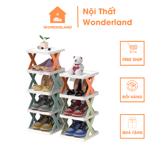 Kệ để giày dép chữ X đa năng 5 tầng dễ tháo lắp chất liệu nhựa PVC cao cấp - Nội thất Wonderland chính hãng - NT18