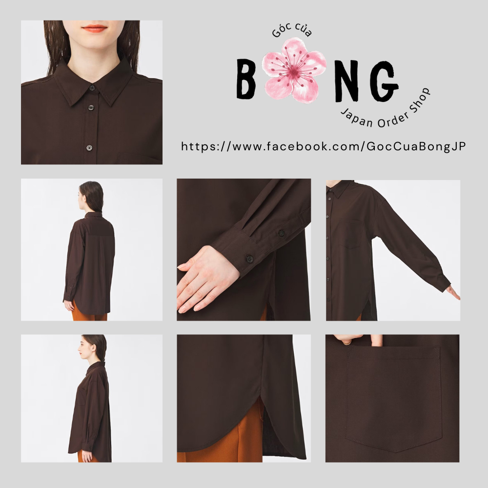 Áo sơ mi trơn, màu hot trend, tay dài, dáng oversized - Áo sơ mi nữ GU Nhật - Mã 343519