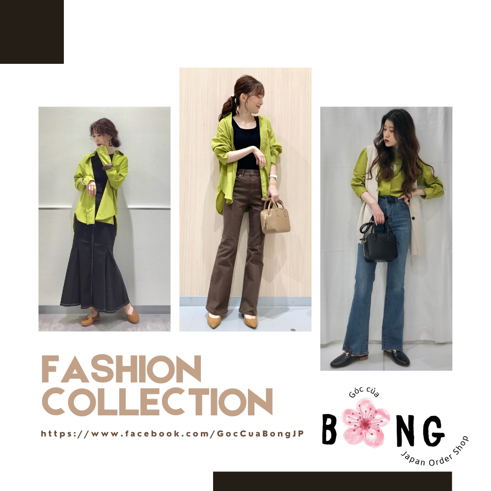 Áo sơ mi trơn, màu hot trend, tay dài, dáng oversized - Áo sơ mi nữ GU Nhật - Mã 343519