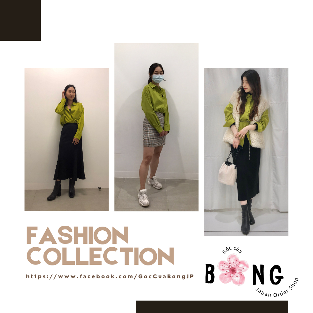 Áo sơ mi trơn, màu hot trend, tay dài, dáng oversized - Áo sơ mi nữ GU Nhật - Mã 343519