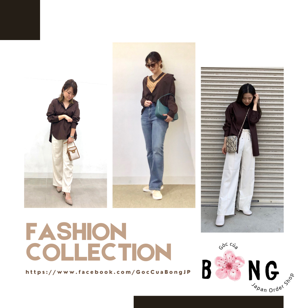 Áo sơ mi trơn, màu hot trend, tay dài, dáng oversized - Áo sơ mi nữ GU Nhật - Mã 343519