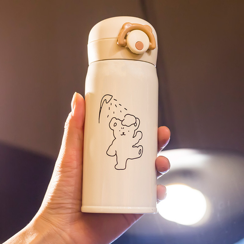 Bình Giữ Nhiệt Mini 250Ml Chất Liệu Inox 304 Cute Thép Không Gỉ Họa Tiết Gấu Dễ Thương