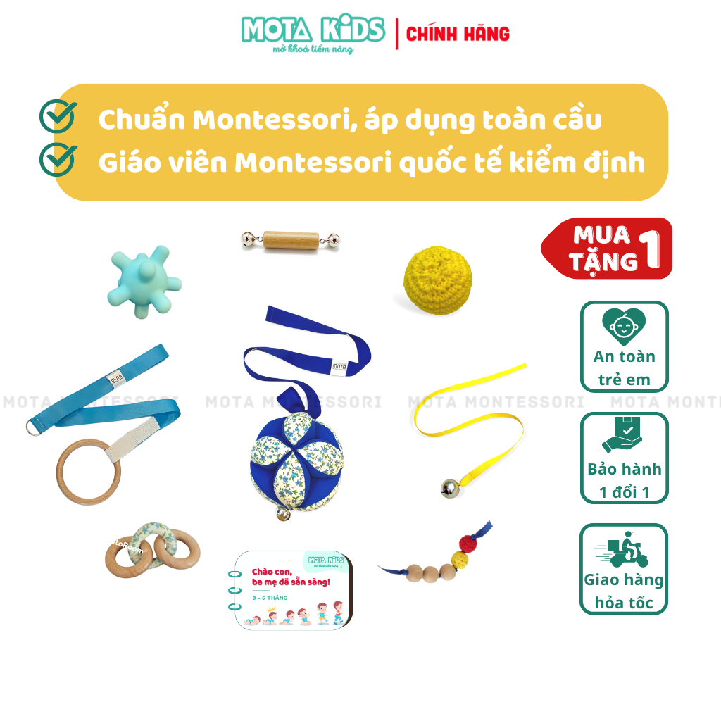 Combo đồ chơi montessori, đồ chơi cho bé sơ sinh 3-6 tháng tuổi
