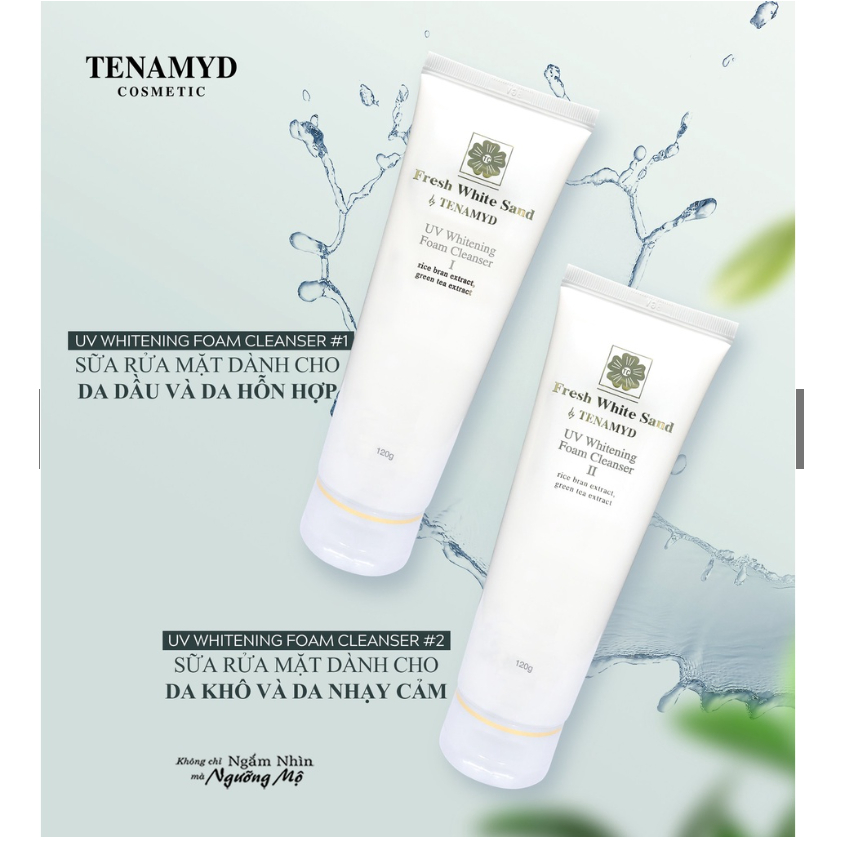 Sữa rửa mặt Tenamyd Fresh White Sand UV Whitening Foam Cleanser II 120g trắng da- Hàng chính hãng - Lady & Men Viet Nam