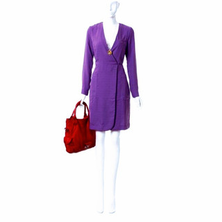 🍒 Đầm linen cổ chữ v đắp chéo tay dài phối túi màu tím
