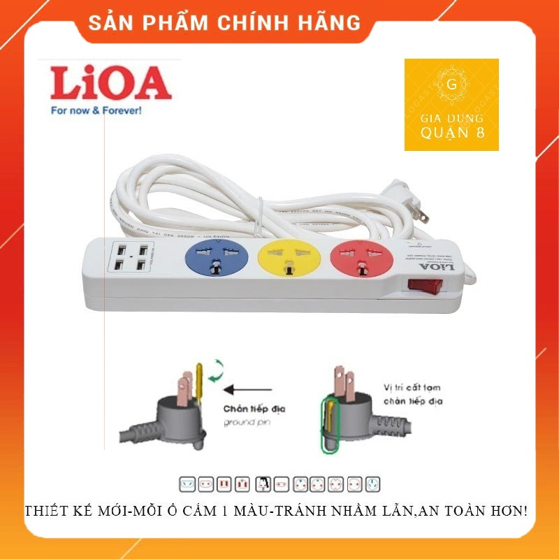 Ổ CẮM ĐA NĂNG LiOA CÓ CỔNG SẠC USB CÔNG SUẤT TỐI ĐA 2200W/ 220VAC MAX 10A- 3DN4A12W