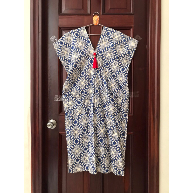ĐẦM THỔ CẨM HOA VĂN XANH OVERSIZE