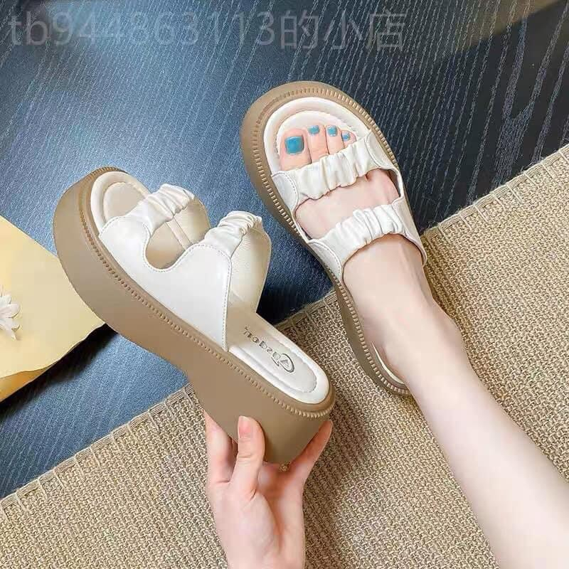 Dép bánh mì nữ độn đế 4-5 cm , dép quai ngang chao chất liệu da kiểu ulzzang unisex học sinh siêu đẹp