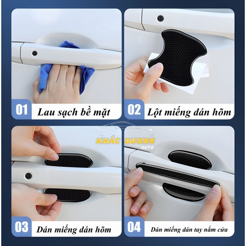 Bộ 8 chi tiết Dán Hõm tay nắm cửa ô tô silicon CARBON siêu dày dặn hãng xe Mazda Merc BMW Toyota Hyundai Honda Nissan