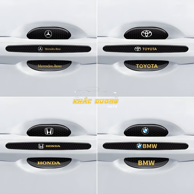 Bộ 8 chi tiết Dán Hõm tay nắm cửa ô tô silicon CARBON siêu dày dặn hãng xe Mazda Merc BMW Toyota Hyundai Honda Nissan