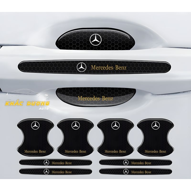 Bộ 8 chi tiết Dán Hõm tay nắm cửa ô tô silicon CARBON siêu dày dặn hãng xe Mazda Merc BMW Toyota Hyundai Honda Nissan