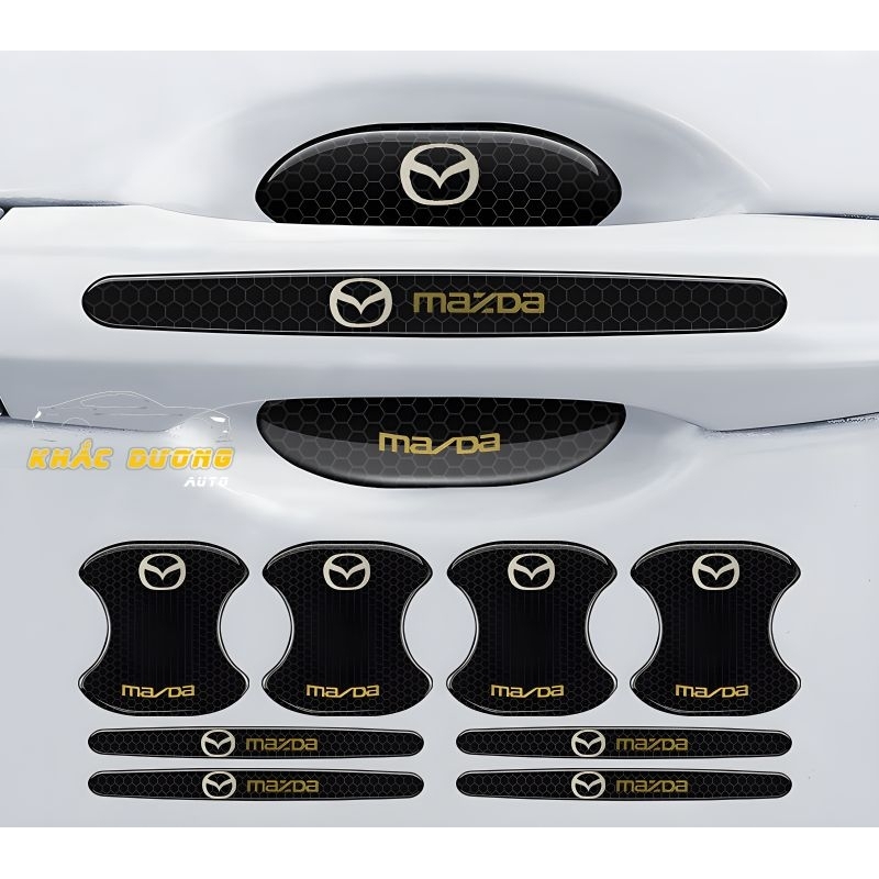 Bộ 8 chi tiết Dán Hõm tay nắm cửa ô tô silicon CARBON siêu dày dặn hãng xe Mazda Merc BMW Toyota Hyundai Honda Nissan