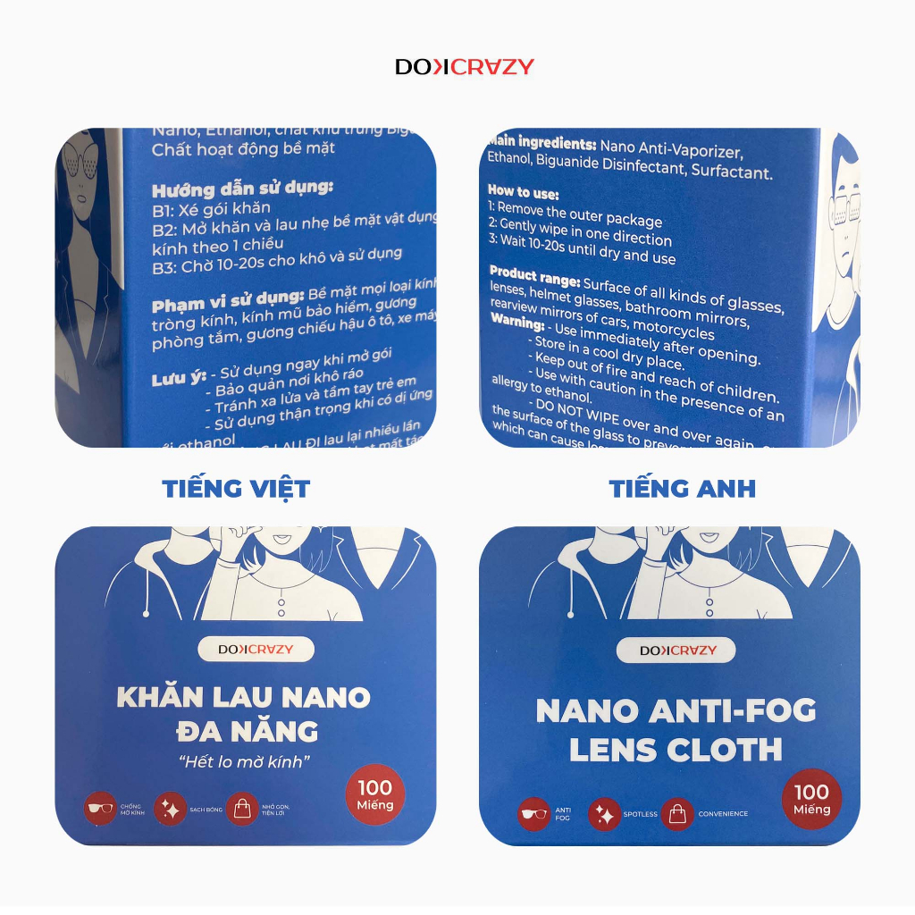 [CHÍNH HÃNG] Khăn lau kính NANO chuyên dụng DOKCRAZY chống bám hơi nước đi mưa, đeo khẩu trang