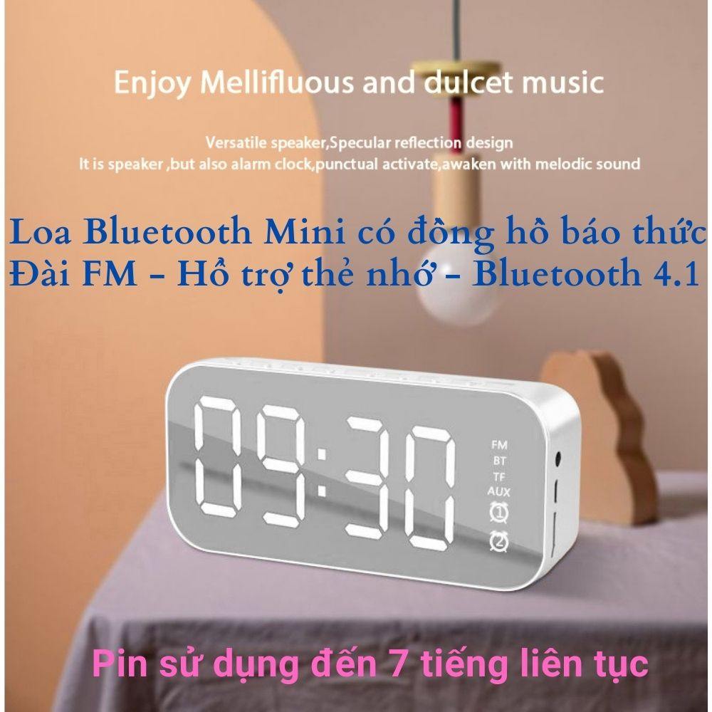 HOT Loa Bluetooth Mini 5.0 Kiêm Đồng Hồ Báo Thức 5W Màn Hình LED Đồng Hồ Báo Thức - Hỗ Trợ Thẻ Nhớ & Nghe FM