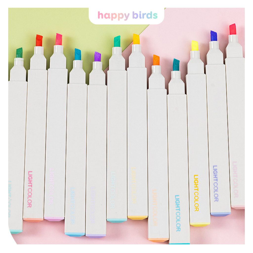 Bút Highlight set 6 bút dạ quang màu Pastel thân trắng 1 đầu vát đánh dấu ghi nhớ ghi chú sổ tay sổ bullet journal