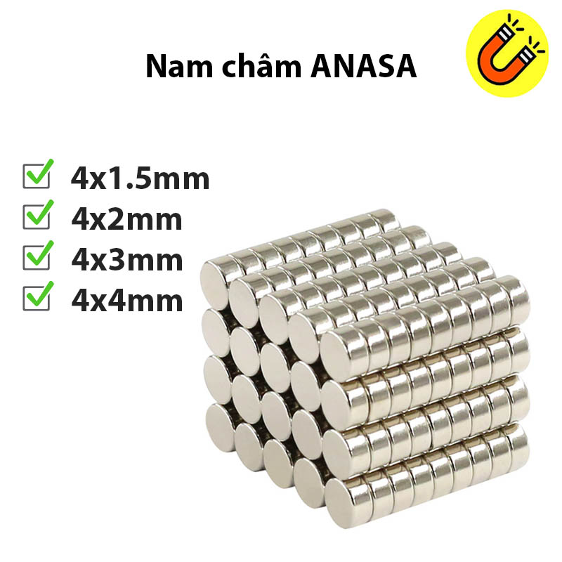 Nam châm viên tròn đường kính 4x1.5/2/3/4mm mạ Niken - Giá 10 viên