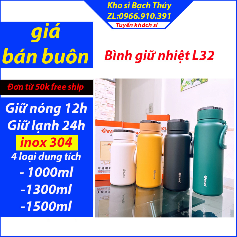 Bình giữ nhiệt inox 304, bình đựng nước GIỮ NÓNG 10H GIỮ LẠNH 24H hàng chính hãng BAOL 600ml, 1000ml , 1200ml, 1500ml