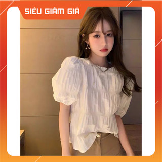 Áo Sơ Mi Nữ, Áo Kiểu Tay Bồng Cổ Tròn Xếp Ly Tiểu Thư M2995 - Teen888