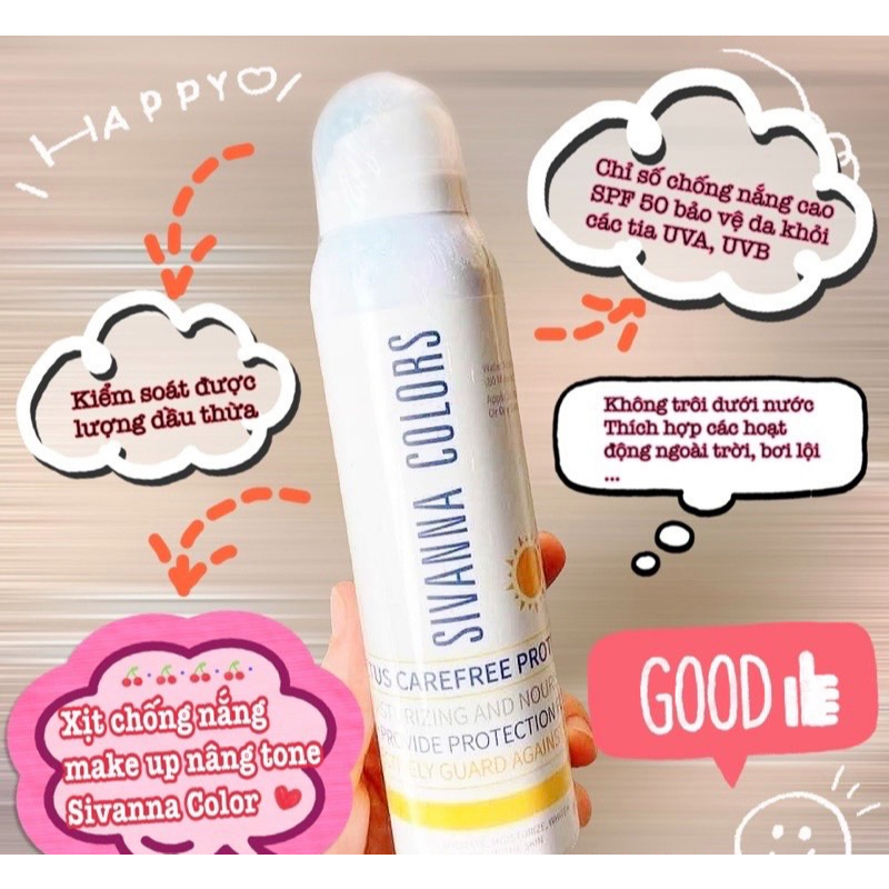 Kem chống nắng Sivanna Colors nâng tone trắng da chống nước không bết dính kem chống nắng dạng xịt mặt body SPF50+]