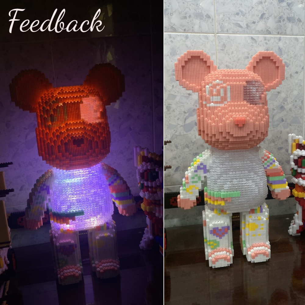 Ghép Hình Bear Brick Đồ Chơi Xếp Hình Gấu 55cm Có Hộc, Có Đèn Nhựa ABS Trang Trí Nhà Cửa, Quà Tặng Sinh Nhật