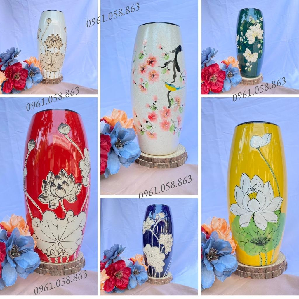 Lọ hoa decor, dáng Bom - cắm dơn , dào, tuyết mai, cúc cao cấp tráng men bóng, họa tiết vẽ tay đa dạng H28cm, H32cm