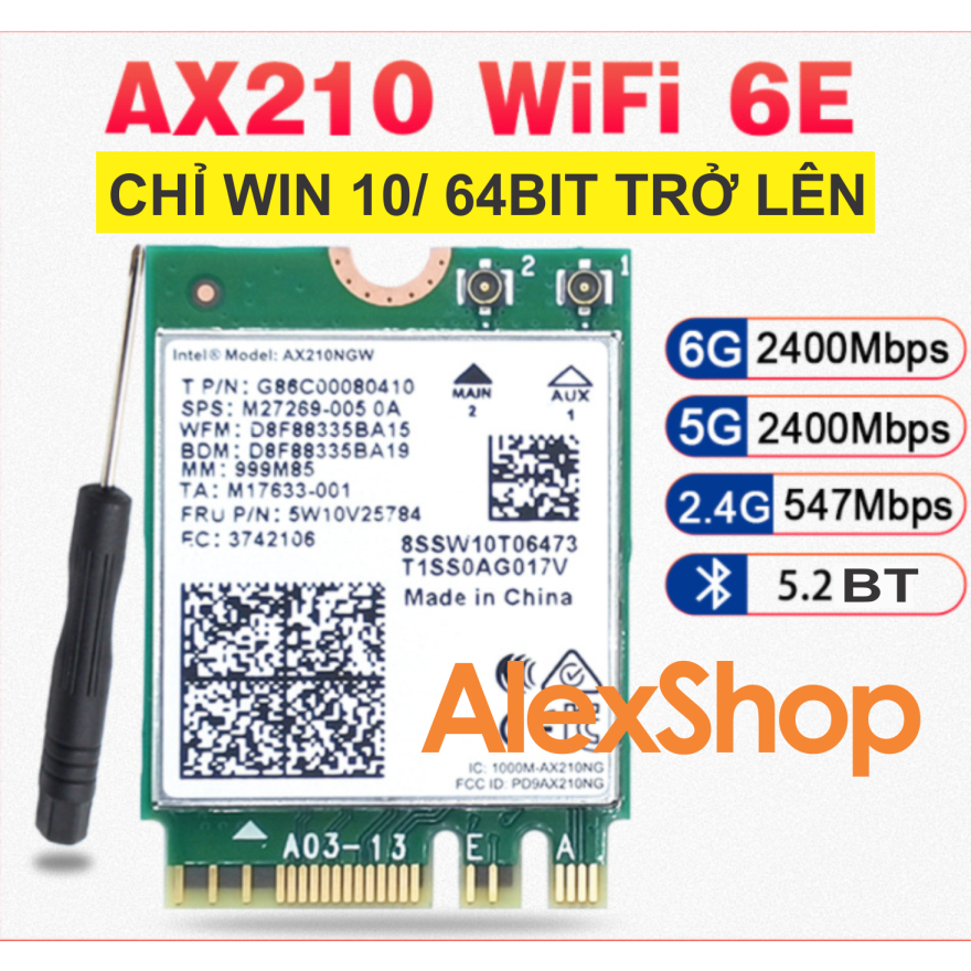 Card AX210 / Ax200 / Ax201 Wifi 6E/WiFi6 3000M Bluetooth 5.2/ 5.0 Khe Cắm m2 Thích Hơp cho PC Laptop