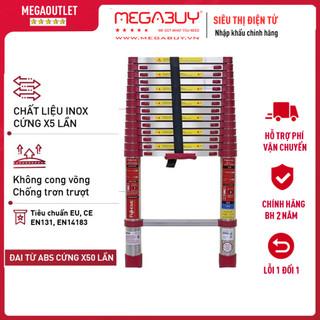 Thang Inox rút đơn 3,8m - 4,4m - 5.4m gấp gọn Nhập Khẩu FUJIHOME, khóa tự động thang nhôm xếp gọn telescopic ladder