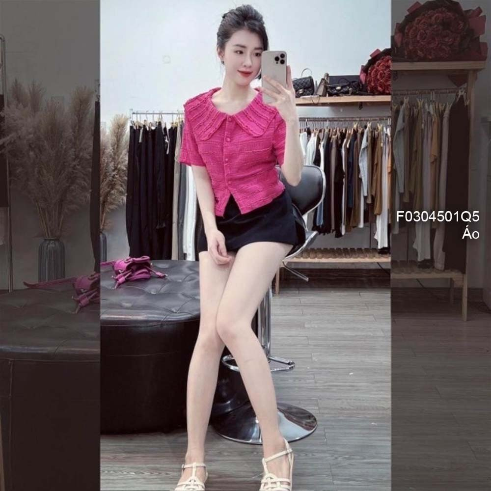 Áo ren croptop phối ren khuy bọc