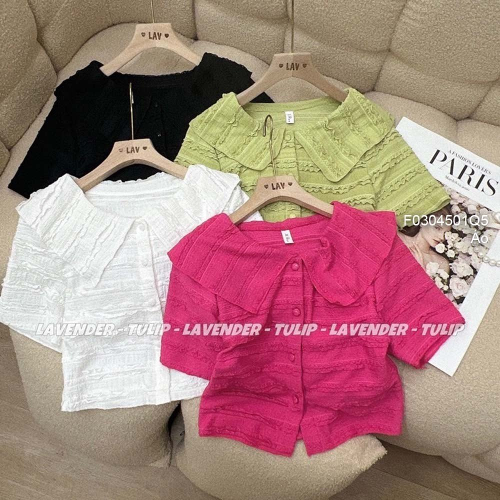 Áo ren croptop phối ren khuy bọc