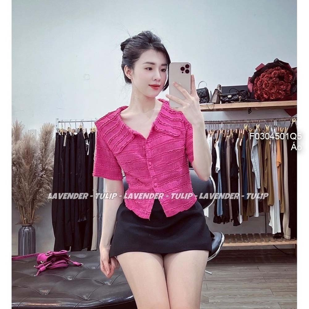 Áo ren croptop phối ren khuy bọc