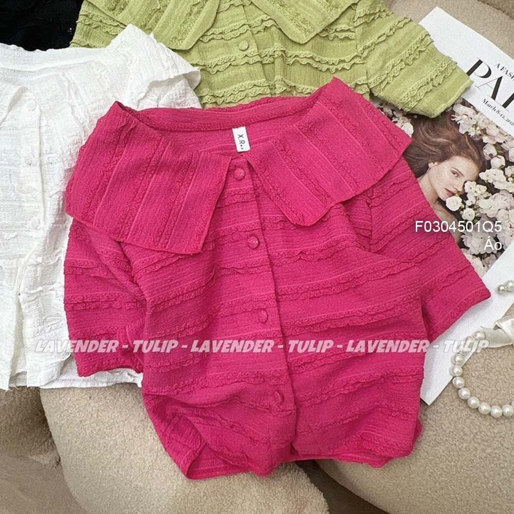 Áo ren croptop phối ren khuy bọc