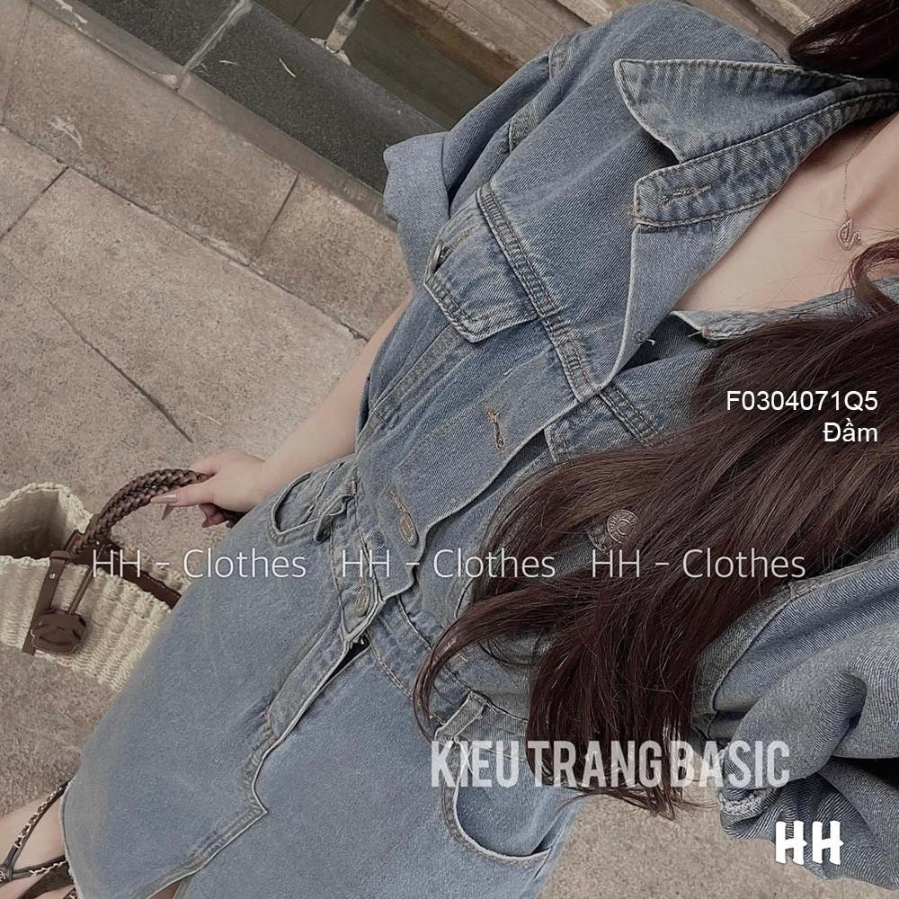 Đầm jean xẻ tà trước tay lỡ hàng QC