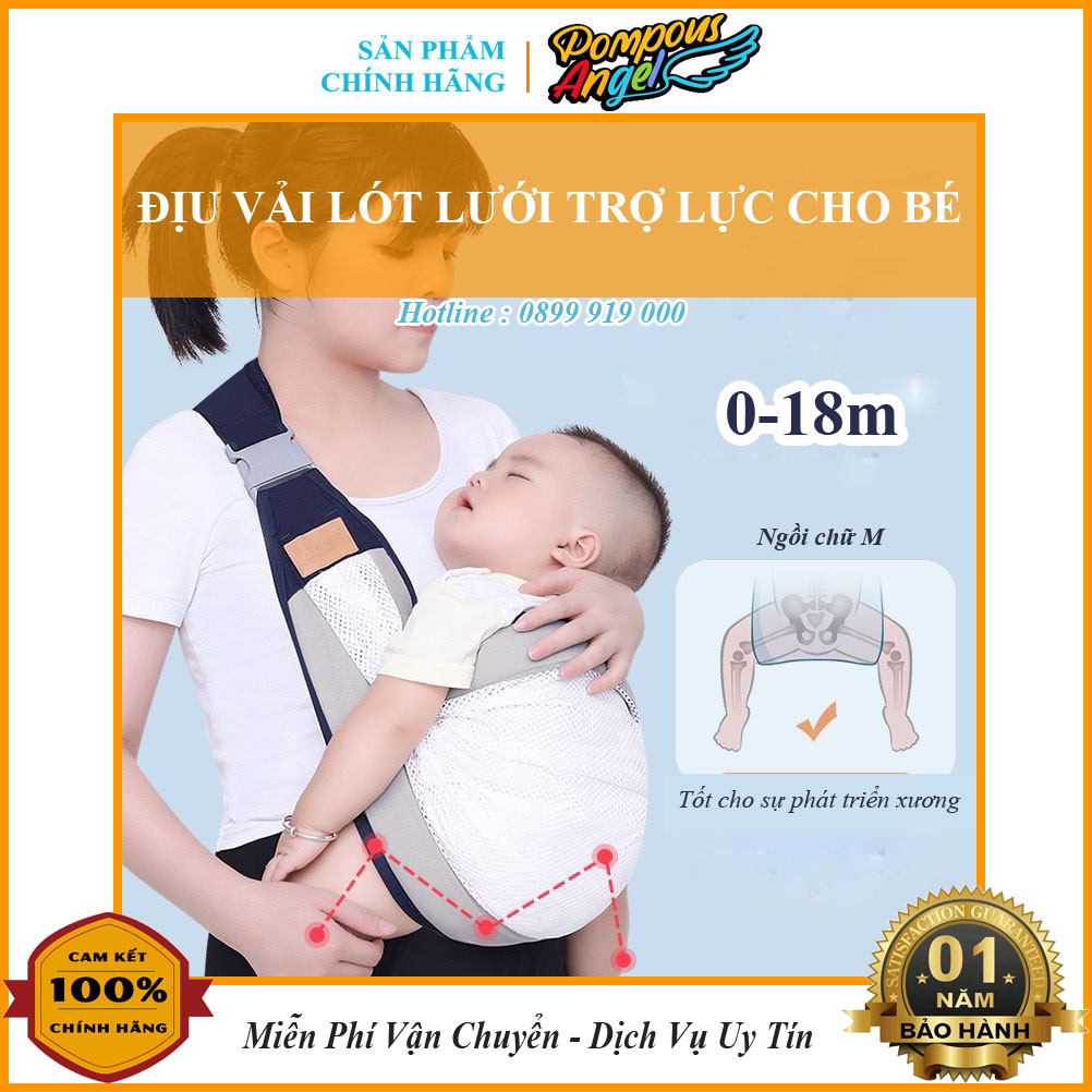 Địu vải lót lưới tem vàng trợ lực cho mẹ , thoáng mát cho bé ( dành cho bé từ 0-18m / tối đa 20kg)